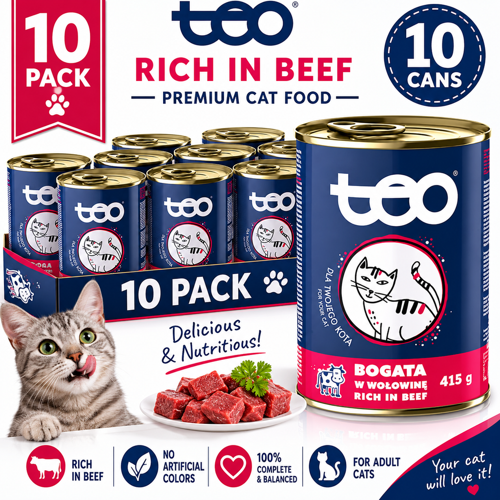 TEO Cat Food Rich in Beef 415g (Pack of 10) Complete & Balanced Adult Cat Food- High meat content