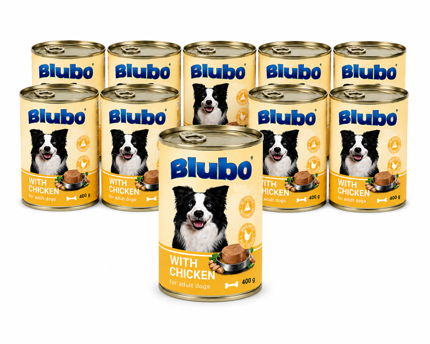 Blubo Wet Dog Food with Chicken for Adult Dogs, Complete & Balanced Pâté, Real Chicken Recipe, No Artificial Colors or Preservatives, 400 g (Pack of 10)