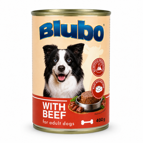 Blubo Wet Dog Food with Beef, Adult Dogs, Pâté Style, Complete & Balanced Nutrition, 400 g Can (Pack of 10)