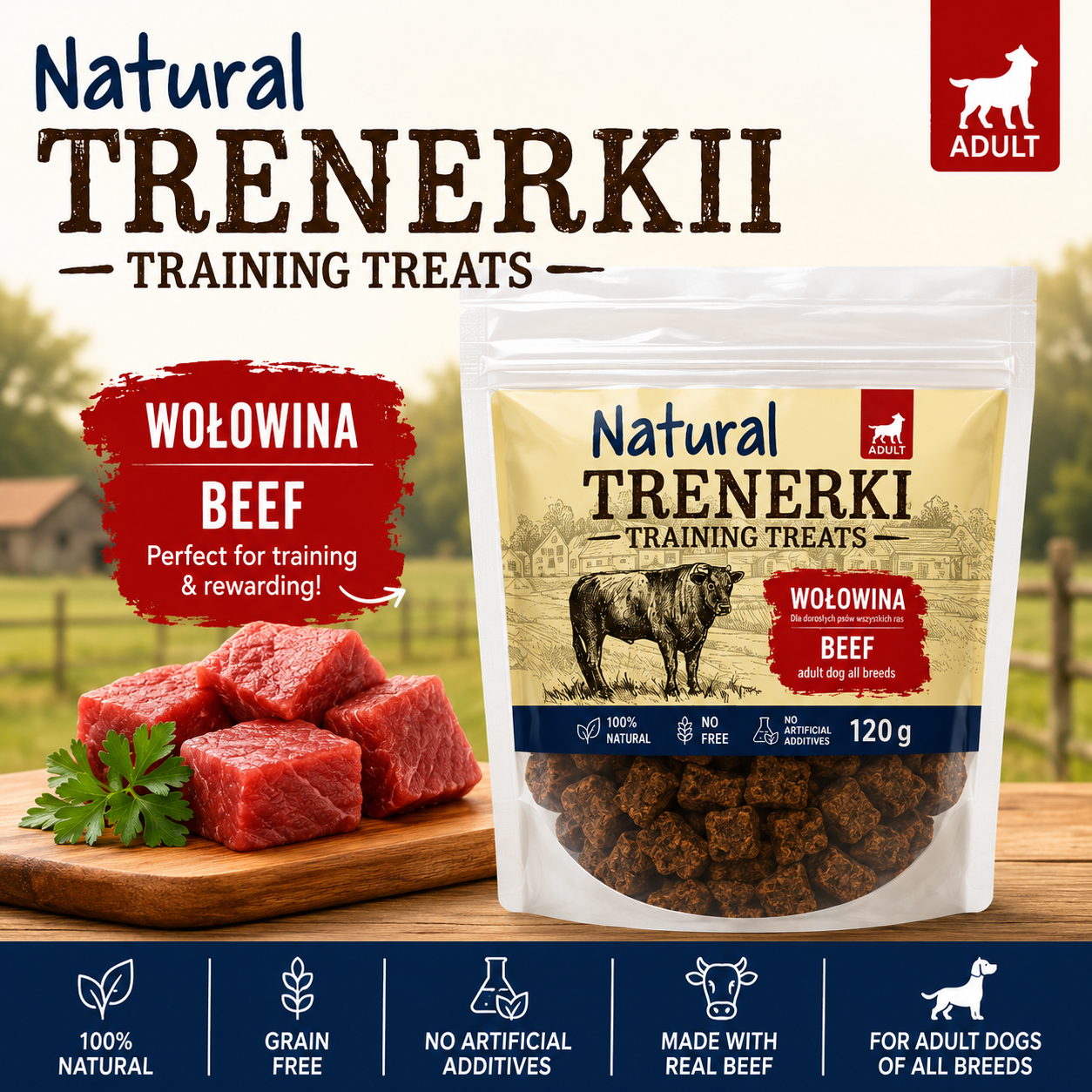 Natural Training Treats- Beef- pack 120g