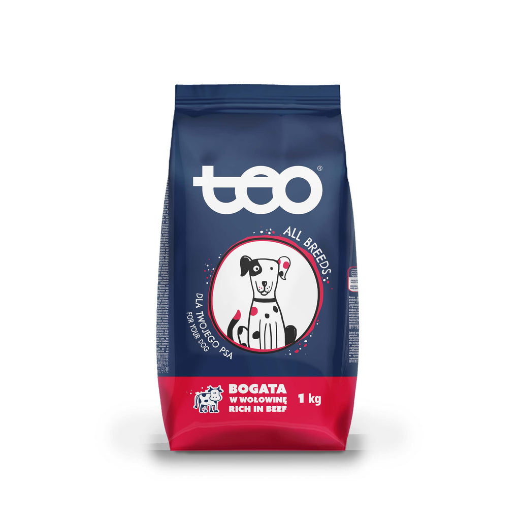 TEO Rich in Beef Dry Dog Food for Adult Dogs, Complete & Balanced Nutrition, High Protein Kibble, All Breeds, 1 kg