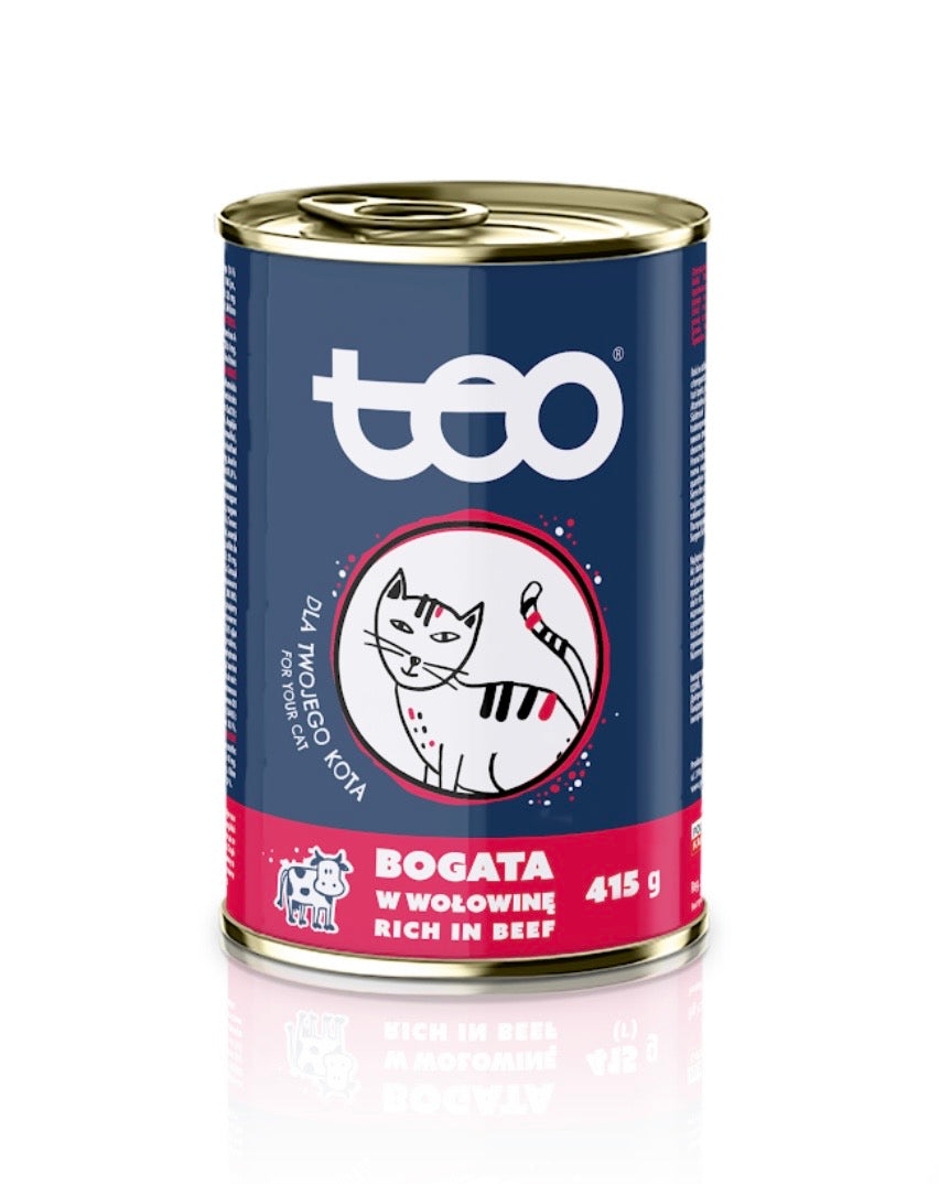 TEO Cat Food Rich in Beef 415g (Pack of 10) Complete & Balanced Adult Cat Food- High meat content